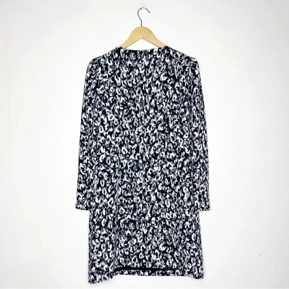 KAREN MILLEN Blurred Leopard Print Satin Long Sleeve Pencil Dress Size 8 - Picture 2 of 8